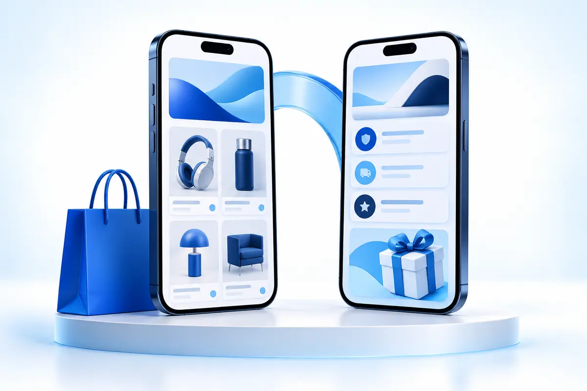 Dos teléfonos representan las herramientas y los catálogos digitales de TODIGI.